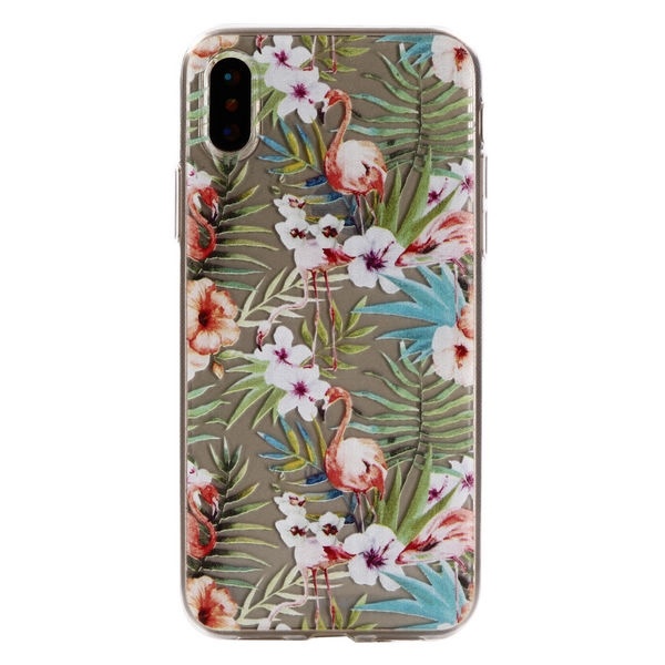 Soft TPU case for iPhone X/XS, Flamingo, Plants