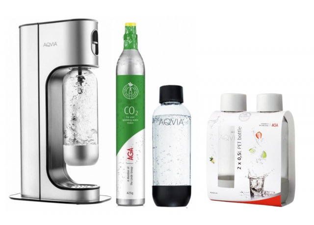 AGA Aqvia Exclusive Steel Black including 4 bottles + kolsyrepatron