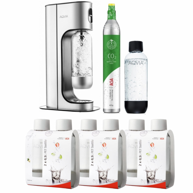 AGA Aqvia Exclusive Steel Black inkl. 2 1L flaskor, 6x0,5L flaskor + kolsyrepatron
