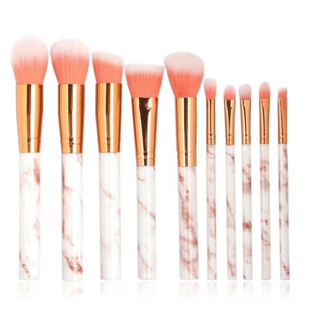 10-Pack professional & gentle makeup brushes - beautiful design in marble & rose gold.