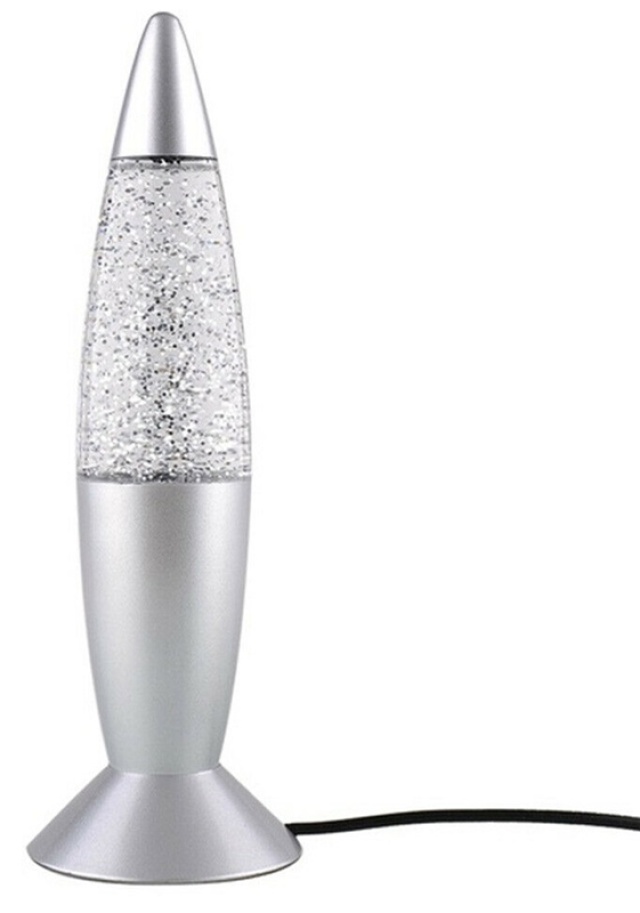 Lava lamp with glitter, lights up in several different colors.