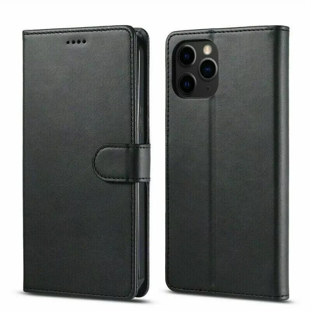 Imitation leather wallet case with card slot for iPhone 16 Plus, Black