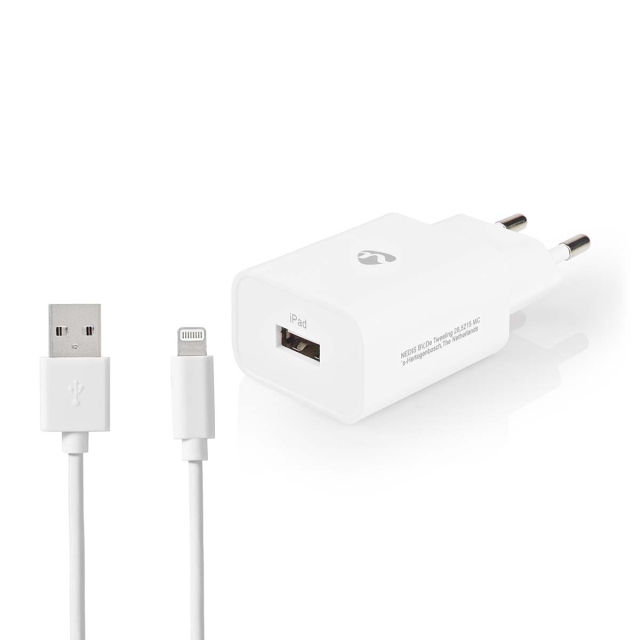 Nedis Wall Charger | Quick charge feature | 1x 2.4 A | Number of outputs: 1 | USB-A | Lightning 8-Pin (Loose) Cable | 1.00 m | Single Voltage Output | White