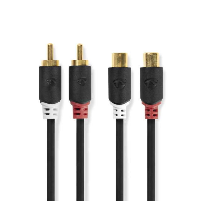 Nedis Stereo Audio Cable | 2x RCA Male | 2x RCA Female | Gold Plated | 2.00 m | Round | Anthracite | Box