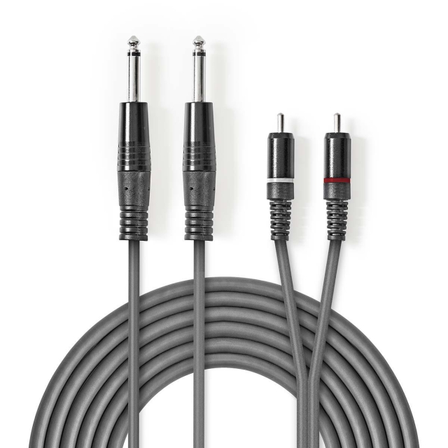 Nedis Stereo Audio Cable | 2x 6.35 mm Male | 2x RCA Male | Nickel Plated | 1.50 m | Round | Dark Grey | Carton Sleeve