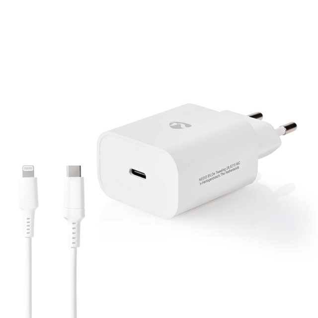 Nedis Wall Charger | PD3.0 20W | Quick charge feature | 1.67 / 2.22 / 3.0 A | Number of outputs: 1 | USB-C™ | Lightning 8-Pin (Loose) Cable | 1.00 m | Automatic Voltage Selection | White