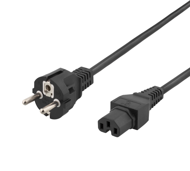 DELTACO power cord CEE7/7 - IEC C15, 1m, black