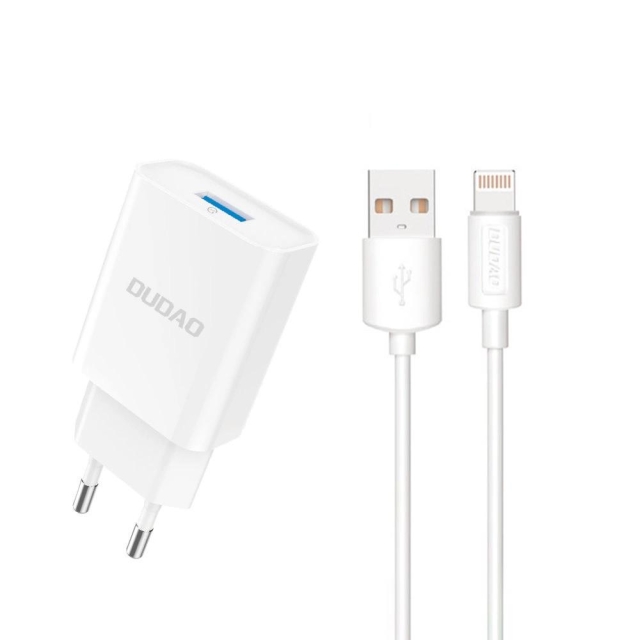 Dudao A4EU USB-A 2.1A power charger - white + USB-A - Lightning cable