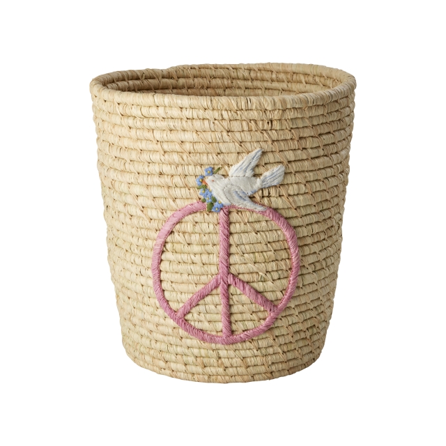 RICE Round Raffia Basket - Peace and Dove Embroidery