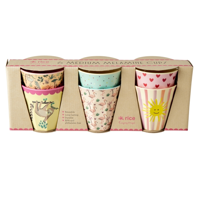 RICE 6 Pcs Small Melamine Kids Cups - Multi  Funky Print