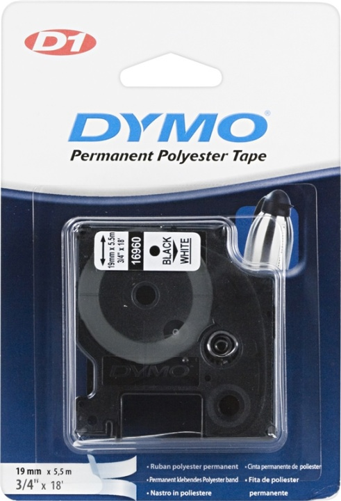 DYMO D1 märktejp perm polyester 19mm, svart på vitt, 5.5m rulle in the group COMPUTERS & PERIPHERALS / Printers & Accessories / Printers / Label machines & Accessories / Tape at TP E-commerce Nordic AB (38-18538)