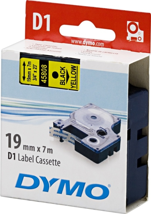 DYMO D1 märktejp standard 19mm, svart på gult, 7m rulle in the group COMPUTERS & PERIPHERALS / Printers & Accessories / Printers / Label machines & Accessories / Tape at TP E-commerce Nordic AB (38-18555)