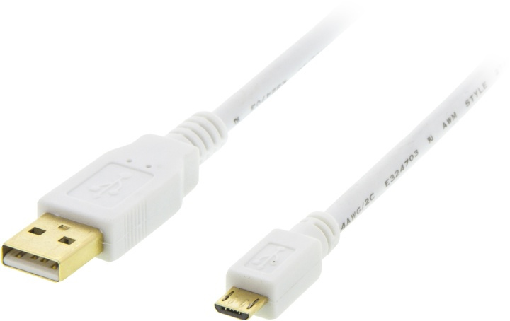 DELTACO USB 2.0 kabel Typ A ha - Typ Micro B ha, 5-pin, 2m, vit in the group COMPUTERS & PERIPHERALS / Computer cables / USB / Micro-USB / Cables at TP E-commerce Nordic AB (38-19039)