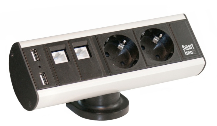 Smartline Desk, CEE 7/4, RJ45 ho,USB Typ A ho, Aluminium/Svart in the group HOME, HOUSEHOLD & GARDEN / Electricity & Lighting / Power strips at TP E-commerce Nordic AB (38-61331)