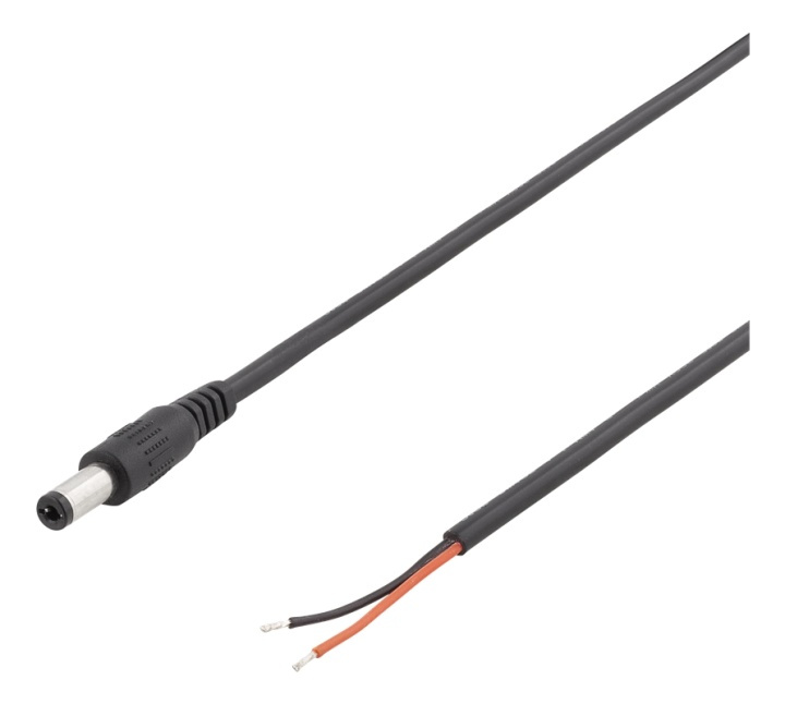 DELTACO 5.5x2.1mm DC to open ended wire, 2m, 20AWG, black in the group COMPUTERS & PERIPHERALS / Computer cables / Other computer cables at TP E-commerce Nordic AB (38-71609)