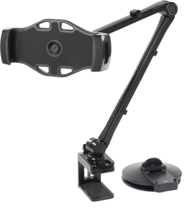 DELTACO 2-in-1 smartphone/tablet stand, suction cup, clamp, black in the group SMARTPHONE & TABLETS / Other accessories / Docks, Tripods & Holders at TP E-commerce Nordic AB (38-71755)