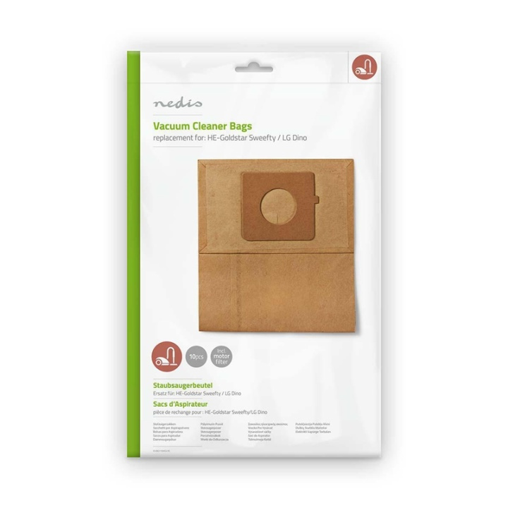 Nedis Vacuum Cleaner Bag | 10 pcs | Paper | Most sold for: HE-Goldstar Sweefty / LG Dino | Brown in the group HOME, HOUSEHOLD & GARDEN / Cleaning products / Vacuum cleaners & Accessories / Accessories / Vacuum bags at TP E-commerce Nordic AB (38-73264)