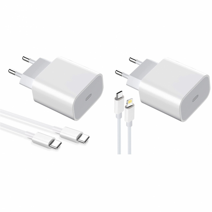 2-pack Charger for iPhone / Android 20W with USB-C to Lightning and USB-C - Fast charger in the group SMARTPHONE & TABLETS / Chargers & Cables / Wall charger / Wall charger USB-C at TP E-commerce Nordic AB (38-84294)