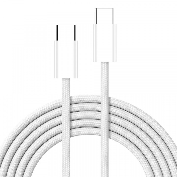 Flätad USB-C till USB-C Ladd- och synkkabel, 1,5m, 5A, Vit in the group SMARTPHONE & TABLETS / Chargers & Cables / Cables / Cables Type C at TP E-commerce Nordic AB (38-84427)