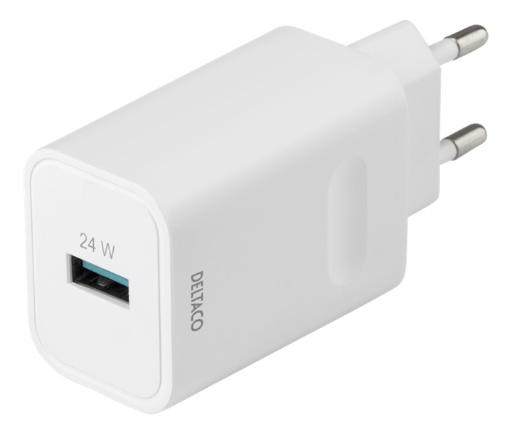 DELTACO USB wall charger, 1x USB-A, fast charging 24 W, white in the group SMARTPHONE & TABLETS / Chargers & Cables / Wall charger / Wall charger USB at TP E-commerce Nordic AB (38-93643)