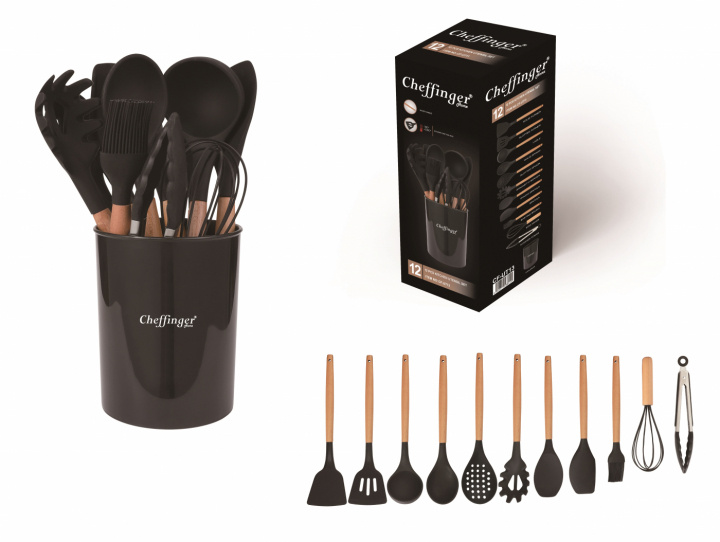 12-piece cookware set, silicone, wooden handle in the group HOME, HOUSEHOLD & GARDEN / Kitchen utensils / Other kitchen tools at TP E-commerce Nordic AB (38-94757)