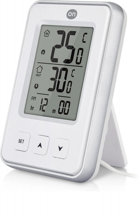 ON Indoor & outdoor thermometer with clock in the group HOME, HOUSEHOLD & GARDEN / Fans & Climate products / Thermometers & Weather stations at TP E-commerce Nordic AB (38-96929)