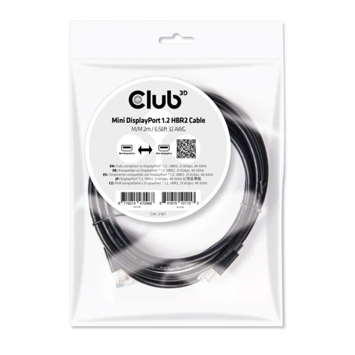 CLUB3D Mini DisplayPort 1.2 HBR2 Cable M/M 2m/6.56ft 4K60Hz in the group COMPUTERS & PERIPHERALS / Computer cables / DisplayPort / Cables at TP E-commerce Nordic AB (A14572)