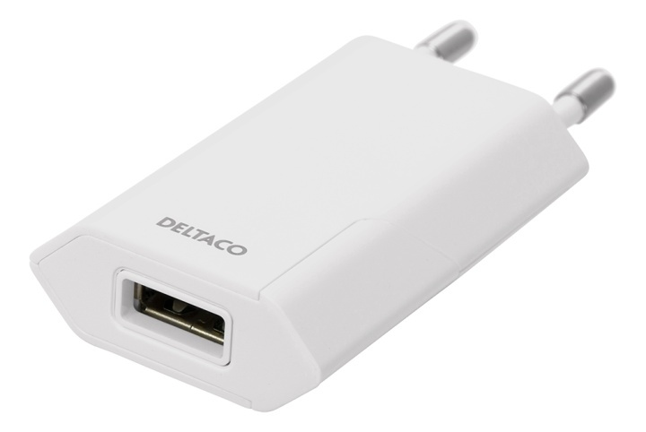 DELTACO USB wall charger, 1x USB-A, 1 A, 5 W, white in the group SMARTPHONE & TABLETS / Chargers & Cables / Wall charger / Wall charger USB at TP E-commerce Nordic AB (A16666)