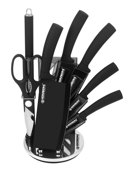 Herzberg 8 Pieces Knife Set with Acrylic Stand-Black in the group HOME, HOUSEHOLD & GARDEN / Kitchen utensils / Kitchen knives & Knife sharpeners at TP E-commerce Nordic AB (A19974)