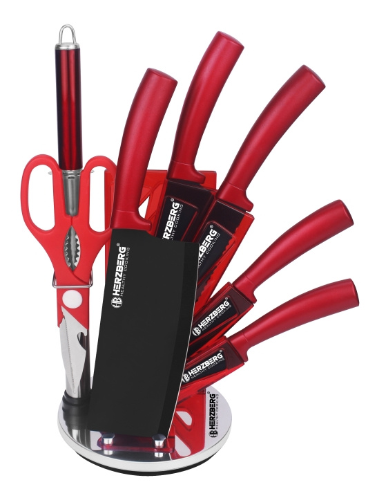 Herzberg 8 Pieces Knife Set with Acrylic Stand - Red in the group HOME, HOUSEHOLD & GARDEN / Kitchen utensils / Kitchen knives & Knife sharpeners at TP E-commerce Nordic AB (A19975)