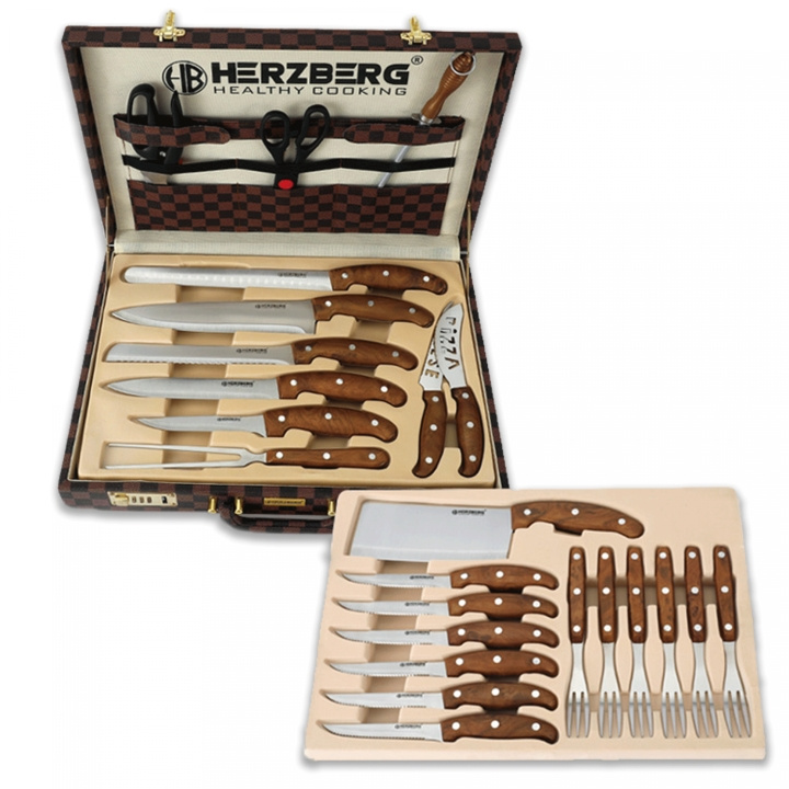 Herzberg HG-K25LB 25 Pieces Knife and Cutlery Set with Attache Case in the group HOME, HOUSEHOLD & GARDEN / Kitchen utensils / Other kitchen tools at TP E-commerce Nordic AB (A20220)