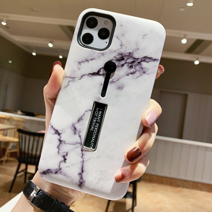 Fashion case with finger holder - iPhone 12/12 Pro, White marble in the group SMARTPHONE & TABLETS / Phone cases / Apple / iPhone 12 at TP E-commerce Nordic AB (A20839)