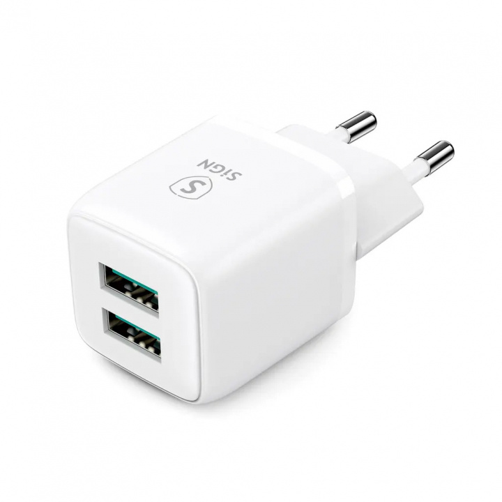 Sign Mini Fast Charger Dual USB, 2.4A - White in the group SMARTPHONE & TABLETS / Chargers & Cables / Wall charger / Wall charger USB at TP E-commerce Nordic AB (A22461)