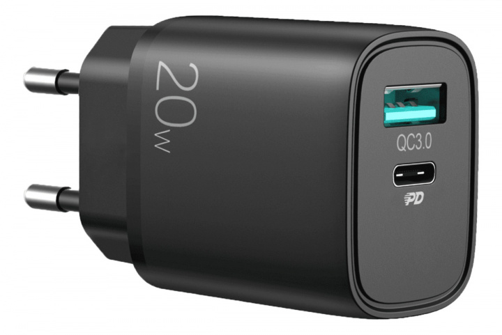 Sign Fast Charger USB & USB-C, PD & Q. C3. 0, 3. 5A, 20W, Black in the group SMARTPHONE & TABLETS / Chargers & Cables / Wall charger / Wall charger USB at TP E-commerce Nordic AB (A22466)