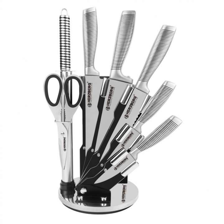 Herzberg HG-SKN8 Knife set in 7 parts incl. rotating knife stand, Black in the group HOME, HOUSEHOLD & GARDEN / Kitchen utensils / Kitchen knives & Knife sharpeners at TP E-commerce Nordic AB (A22610)