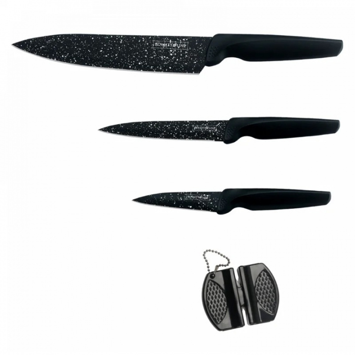 Royalty Line RL-MB3B: 3 Pieces Mable Coated Kitchen Knife Set with Pocket Knife Sharpener in the group HOME, HOUSEHOLD & GARDEN / Kitchen utensils / Kitchen knives & Knife sharpeners at TP E-commerce Nordic AB (A22619)