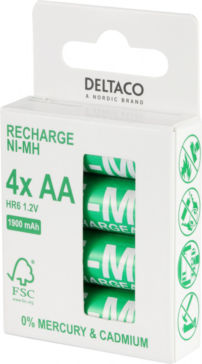 DELTACO Ultimate Ni-Mh rechargeable, LR6/AA size, 1900mAh, 4-pack (SG) in the group HOME ELECTRONICS / Batteries & Chargers / Rechargable batteries / AA at TP E-commerce Nordic AB (A22869)