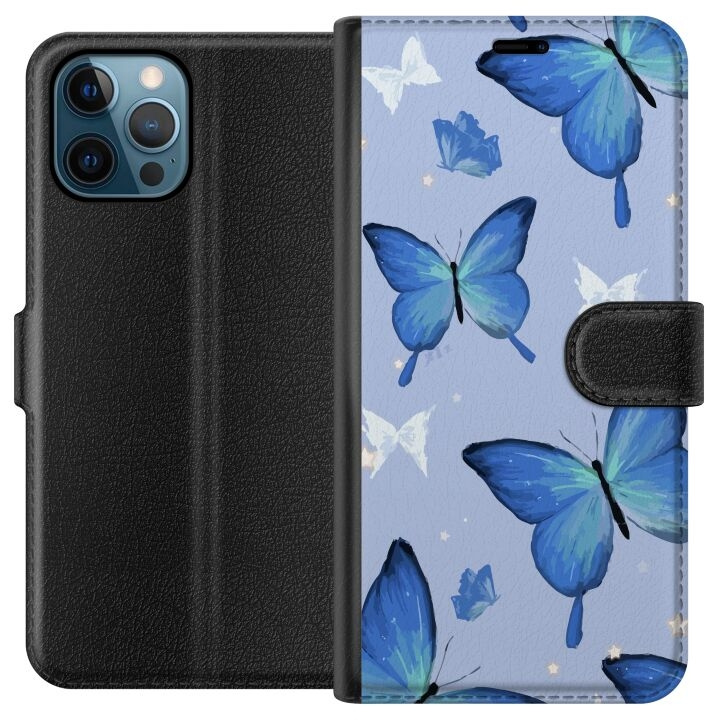 Wallet case for Apple iPhone 12 Pro with Blue butterflies design in the group SMARTPHONE & TABLETS / Phone cases / Apple / iPhone 12 at TP E-commerce Nordic AB (A50286)