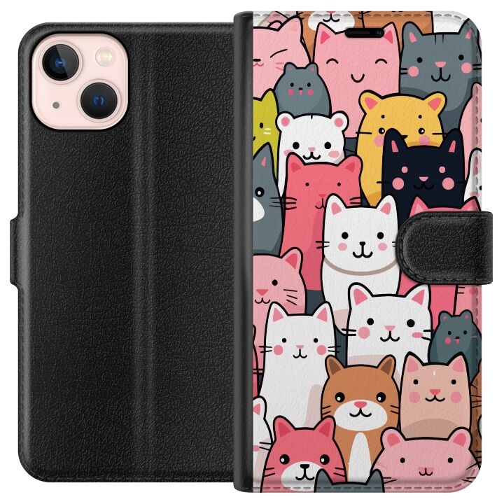 Wallet case for Apple iPhone 13 mini with Cat pattern design in the group SMARTPHONE & TABLETS / Phone cases / Apple / iPhone 13 Mini at TP E-commerce Nordic AB (A50440)