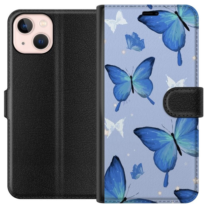 Wallet case for Apple iPhone 13 mini with Blue butterflies design in the group SMARTPHONE & TABLETS / Phone cases / Apple / iPhone 13 Mini at TP E-commerce Nordic AB (A50448)