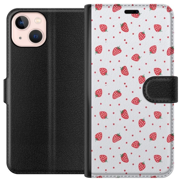 Wallet case for Apple iPhone 13 mini with Strawberries design in the group SMARTPHONE & TABLETS / Phone cases / Apple / iPhone 13 Mini at TP E-commerce Nordic AB (A50449)