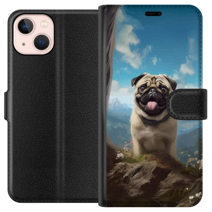 Wallet case for Apple iPhone 13 mini with Happy Dog design in the group SMARTPHONE & TABLETS / Phone cases / Apple / iPhone 13 Mini at TP E-commerce Nordic AB (A50450)