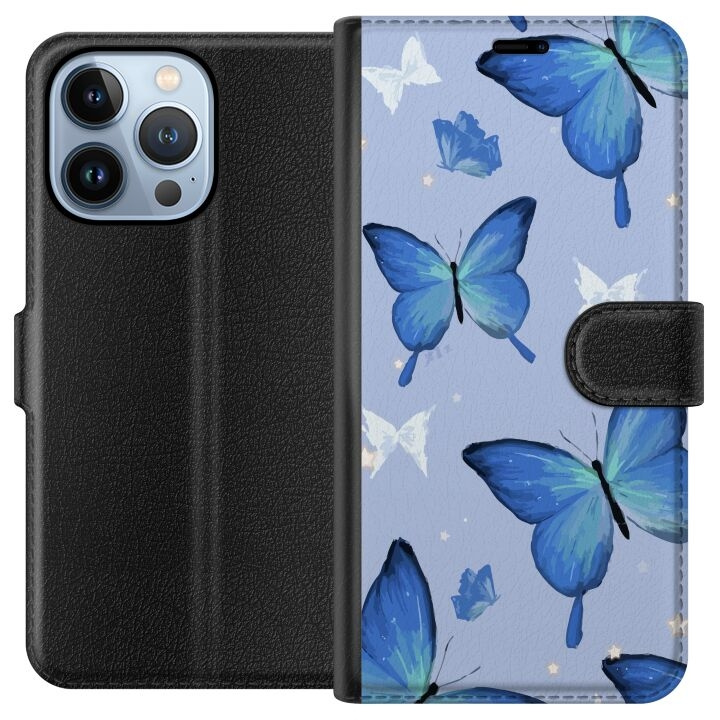 Wallet case for Apple iPhone 13 Pro with Blue butterflies design in the group SMARTPHONE & TABLETS / Phone cases / Apple / iPhone 13 Pro at TP E-commerce Nordic AB (A50502)