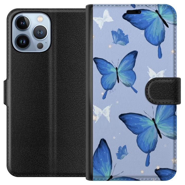 Wallet case for Apple iPhone 13 Pro Max with Blue butterflies design in the group SMARTPHONE & TABLETS / Phone cases / Apple / iPhone 13 Pro Max at TP E-commerce Nordic AB (A50556)