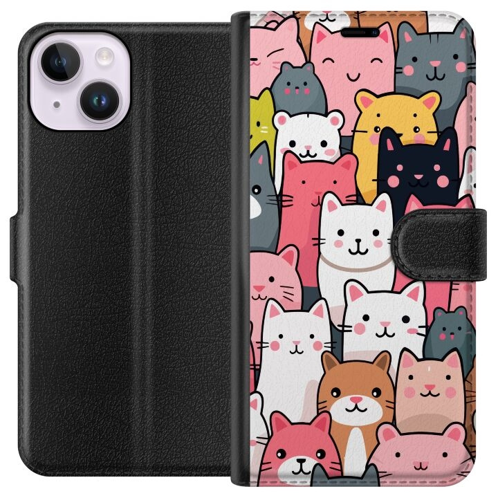 Wallet case for Apple iPhone 14 with Cat pattern design in the group SMARTPHONE & TABLETS / Phone cases / Apple / iPhone 14 at TP E-commerce Nordic AB (A50602)