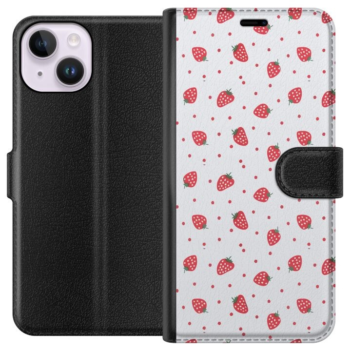 Wallet case for Apple iPhone 14 with Strawberries design in the group SMARTPHONE & TABLETS / Phone cases / Apple / iPhone 14 at TP E-commerce Nordic AB (A50611)