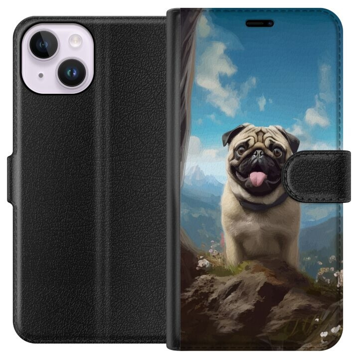 Wallet case for Apple iPhone 14 with Happy Dog design in the group SMARTPHONE & TABLETS / Phone cases / Apple / iPhone 14 at TP E-commerce Nordic AB (A50612)