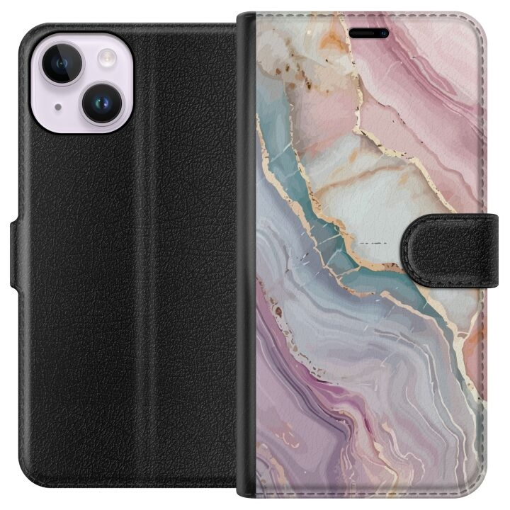 Wallet case for Apple iPhone 14 with Marble design in the group SMARTPHONE & TABLETS / Phone cases / Apple / iPhone 14 at TP E-commerce Nordic AB (A50616)