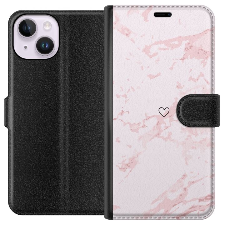 Wallet case for Apple iPhone 14 with Pink Heart design in the group SMARTPHONE & TABLETS / Phone cases / Apple / iPhone 14 at TP E-commerce Nordic AB (A50617)