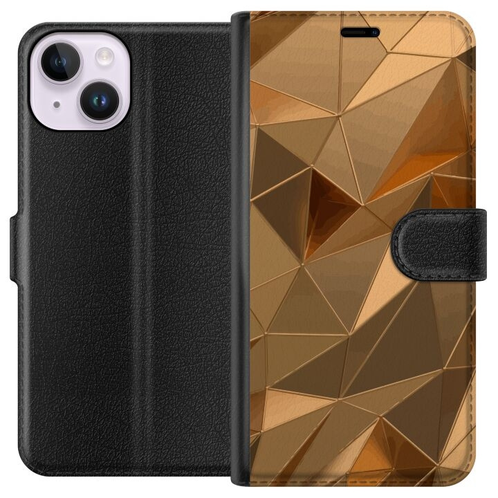 Wallet case for Apple iPhone 14 with 3D Gold design in the group SMARTPHONE & TABLETS / Phone cases / Apple / iPhone 14 at TP E-commerce Nordic AB (A50618)